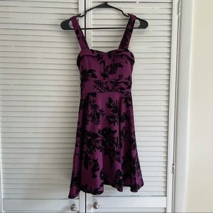 Ixia Purple and Black Floral Mini Dress